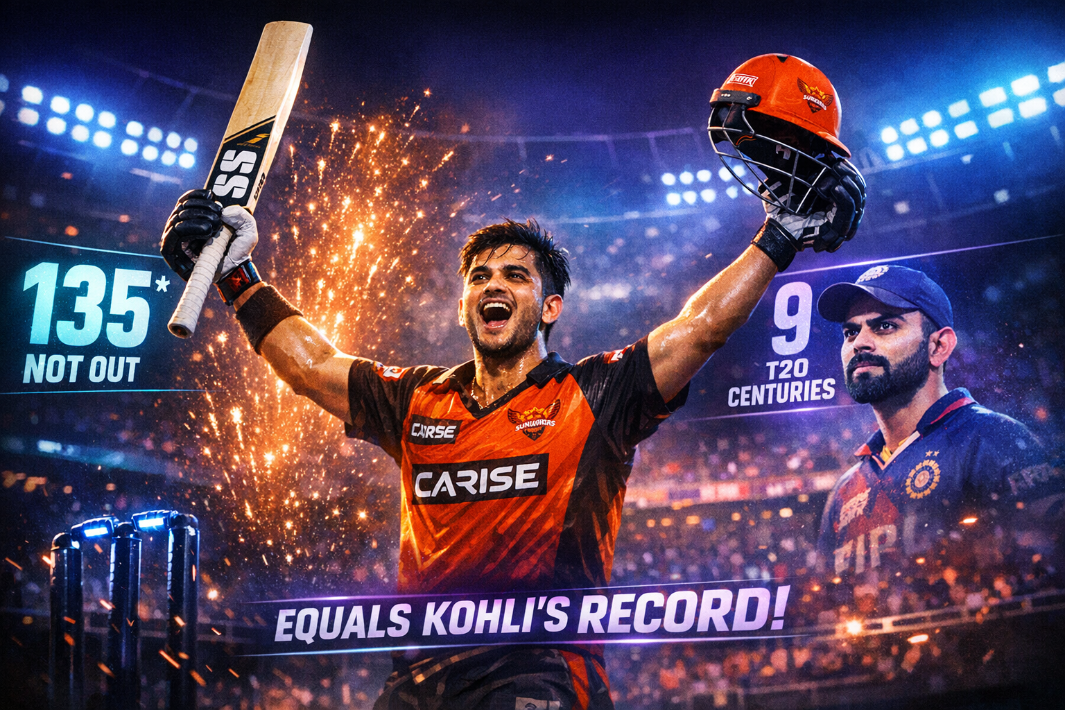 Abhishek Sharma Smashes 135 Not Out to Equal Kohli's T20 Century Mark
